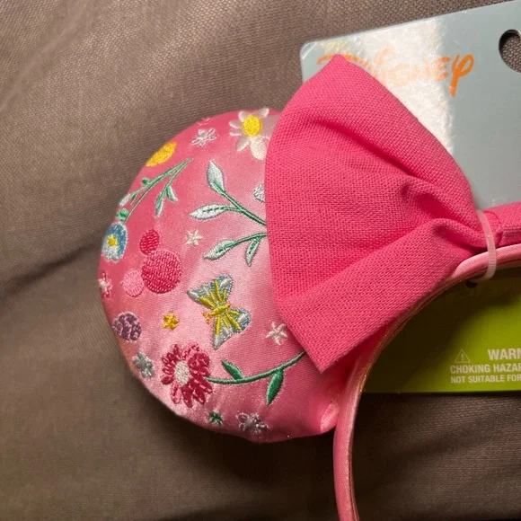 Disney Pink Embroidered Minnie Ears Headband Spring Easter Bow Flower - Picture 3 of 4